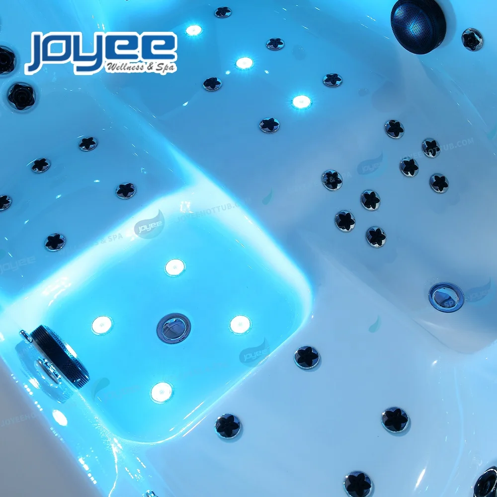 JOYEE Indoor Hot Tub 3 Persons Modern Design Waterfall Massage Spa Tubs Double Strip Light Bathtub With Heater