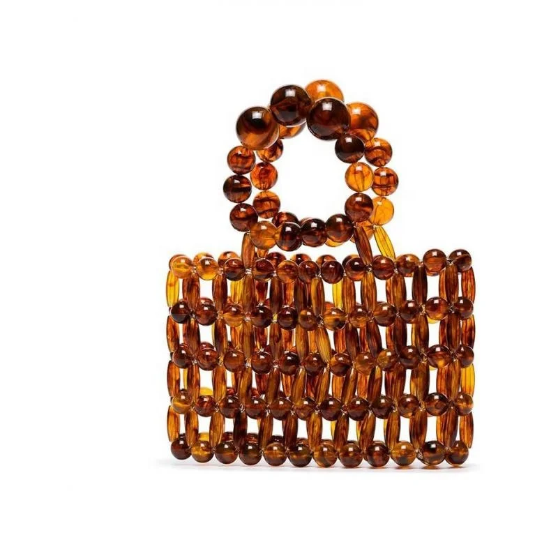 Women Bead BagAcrylic Tote Bags Handmade Weave Crystal  Bags Hollow out Casual summer beach  bag