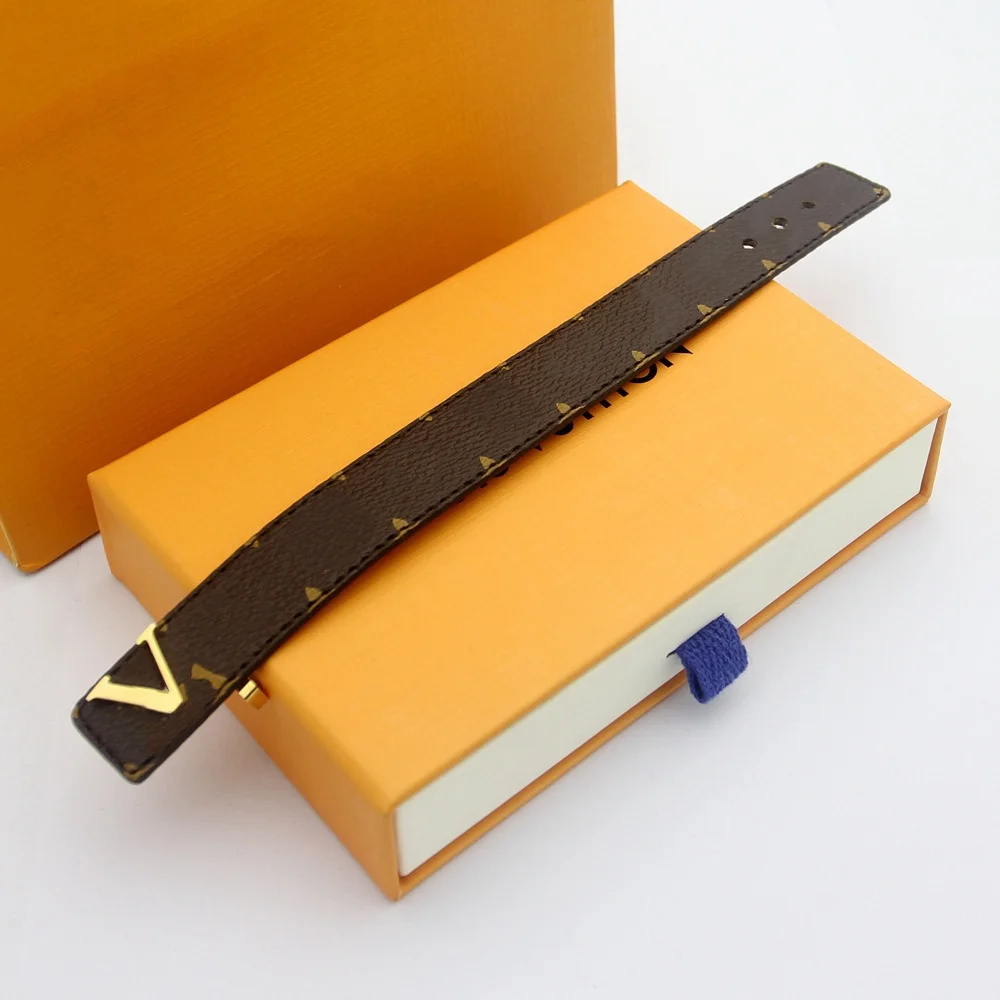 Wholesale Luxury Brand Designer Adjustable Monogram Bracelet Men Leather Letter V Slim Bracelet