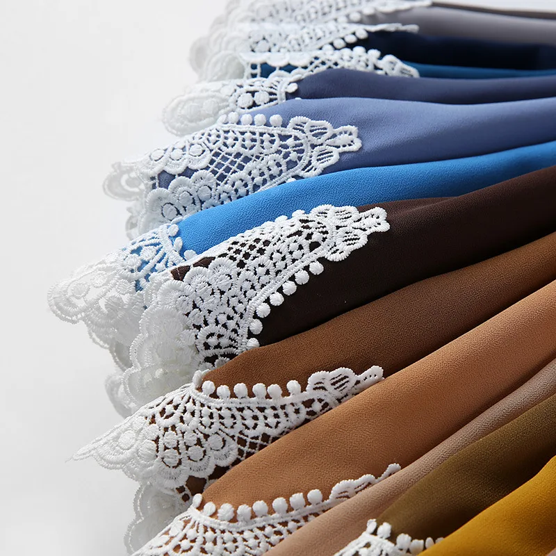 Muslim wedding dress shawls pashmina black with floral floral embroidered chiffon lace scarf for edges hijab