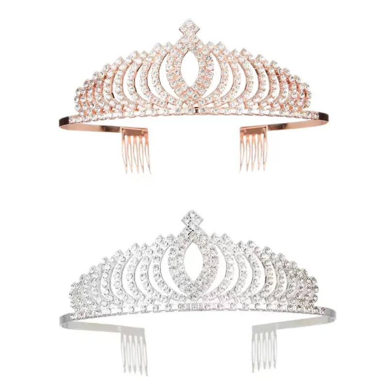 Wholesale Luxury Antique Vintage Crystal Rose Gold Wedding Tiara For Bride Wedding Rhinestone Bridal Tiara Crown with Side Combs