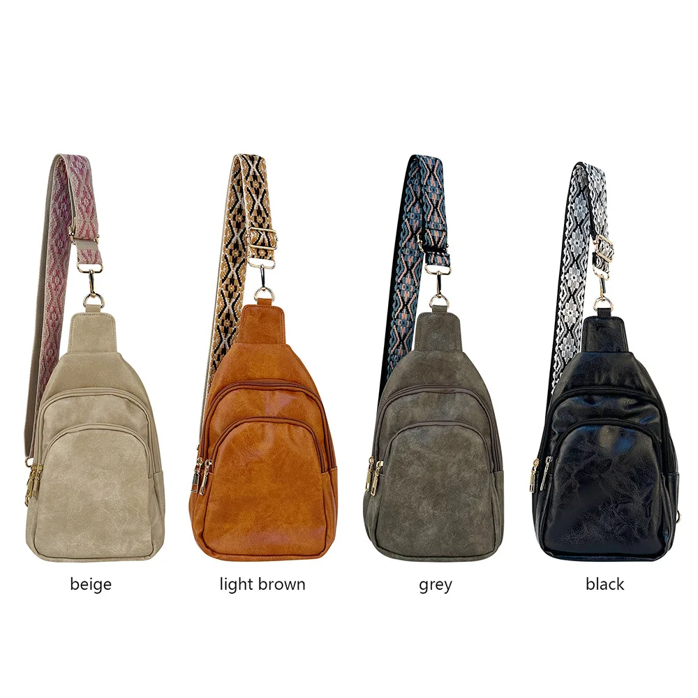 RTS Waterproof Leather Sport Hiking Fanny Chest Packs PU Waist Belt Bags Zipper Leather Sling Bag