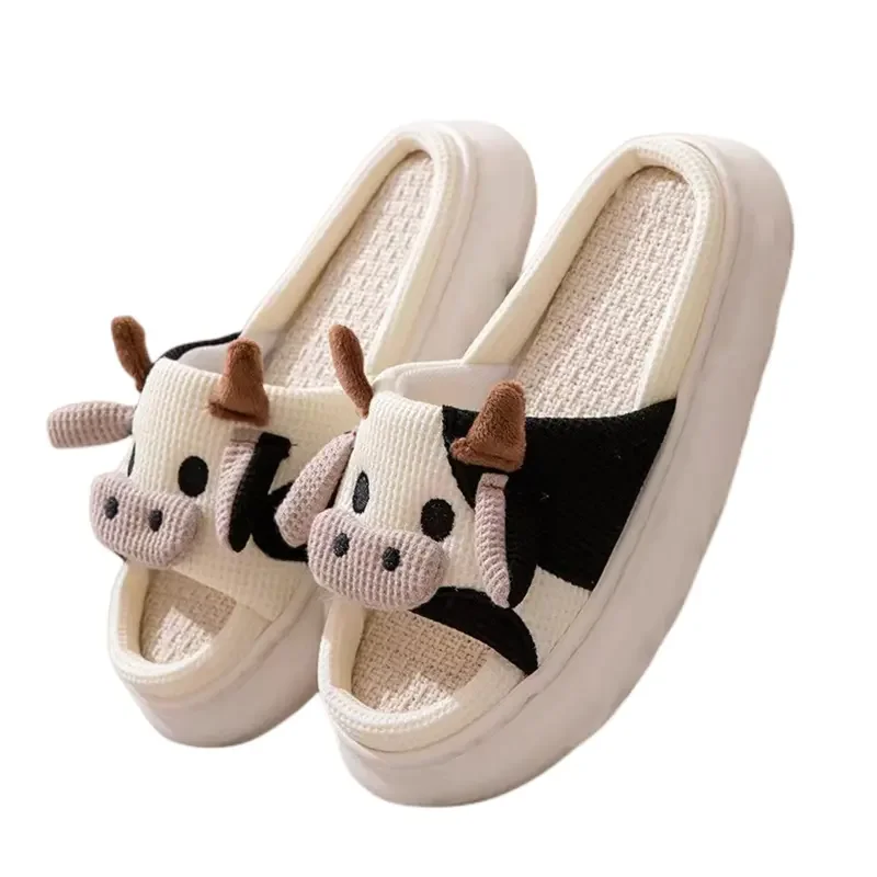 Comfortable Cows  Frog animal Four Seasons Linen Opening PVC Bottom Summer Sandals and Slippers Linen Slippers
