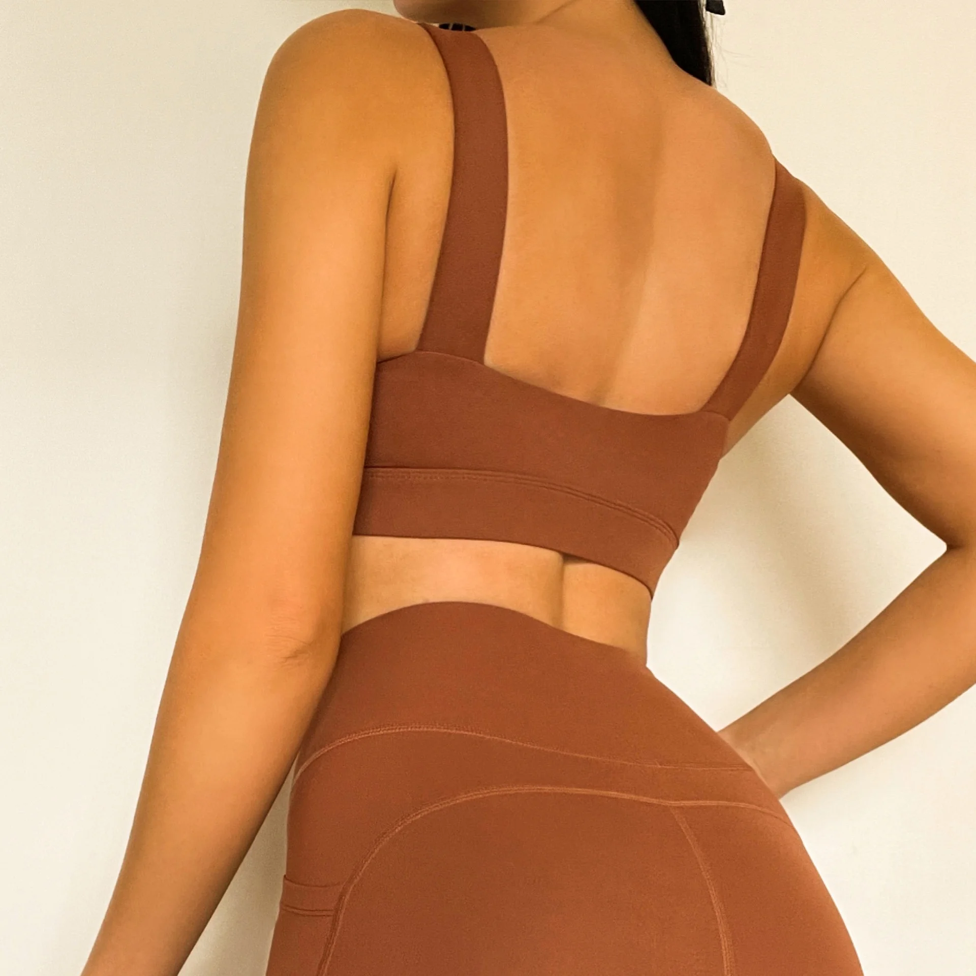 Pashasunshine new nylon naked tight flared pants bra high elastic sports vest breathable sweat absorbing Yoga suit