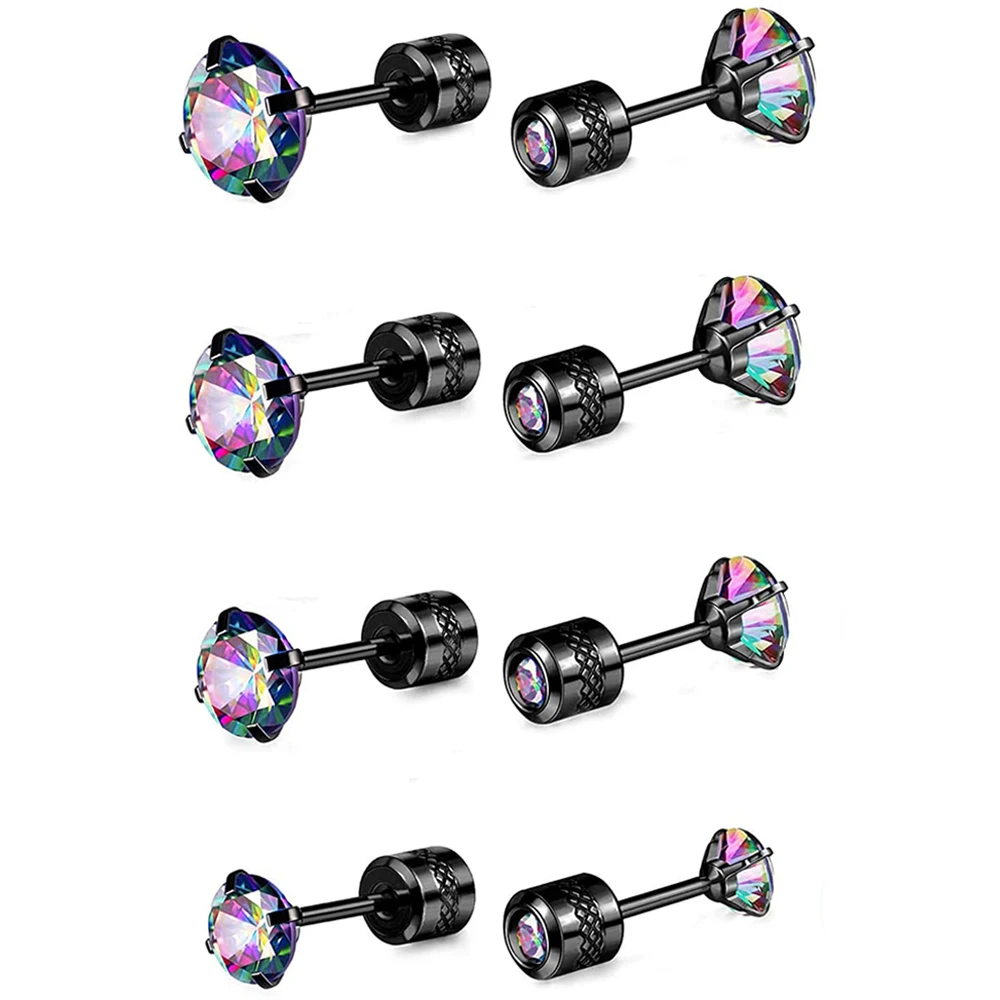 QIUHAN Pack Zircon Stud Earringsfor Screw Back Earrings Sleep Stud with Stainless Steel Women Trendy Opp Bag Party Earrings