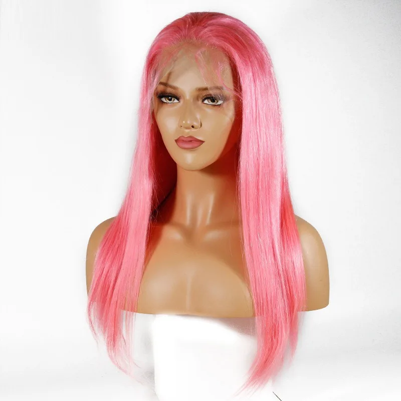 Xuchang Fuxin Ombre Color Human Hair Full Lace Front Pink Wig Brazilian Hair Swiss Lace Wig Remy Hair Silky Straight Wave Long