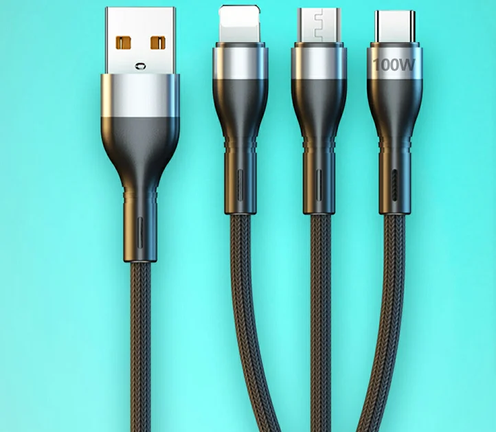 OEM Factory Nylon Multi Phone Charger Cable Universal 3 in 1 Charger Standard Nylon Usb Cable for Iphone Cable Mobile Phone