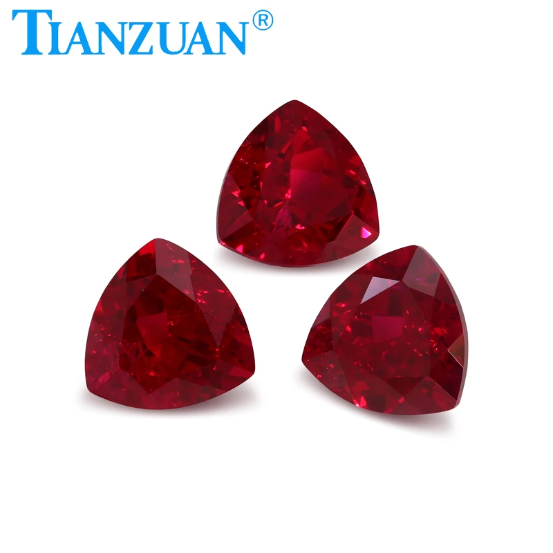 Lab Grown Ruby Pigeon Blood Red Ruby Trillion Shape Natural Cut with Cracks and inclusions Loose Stone Beads Jewelry Making