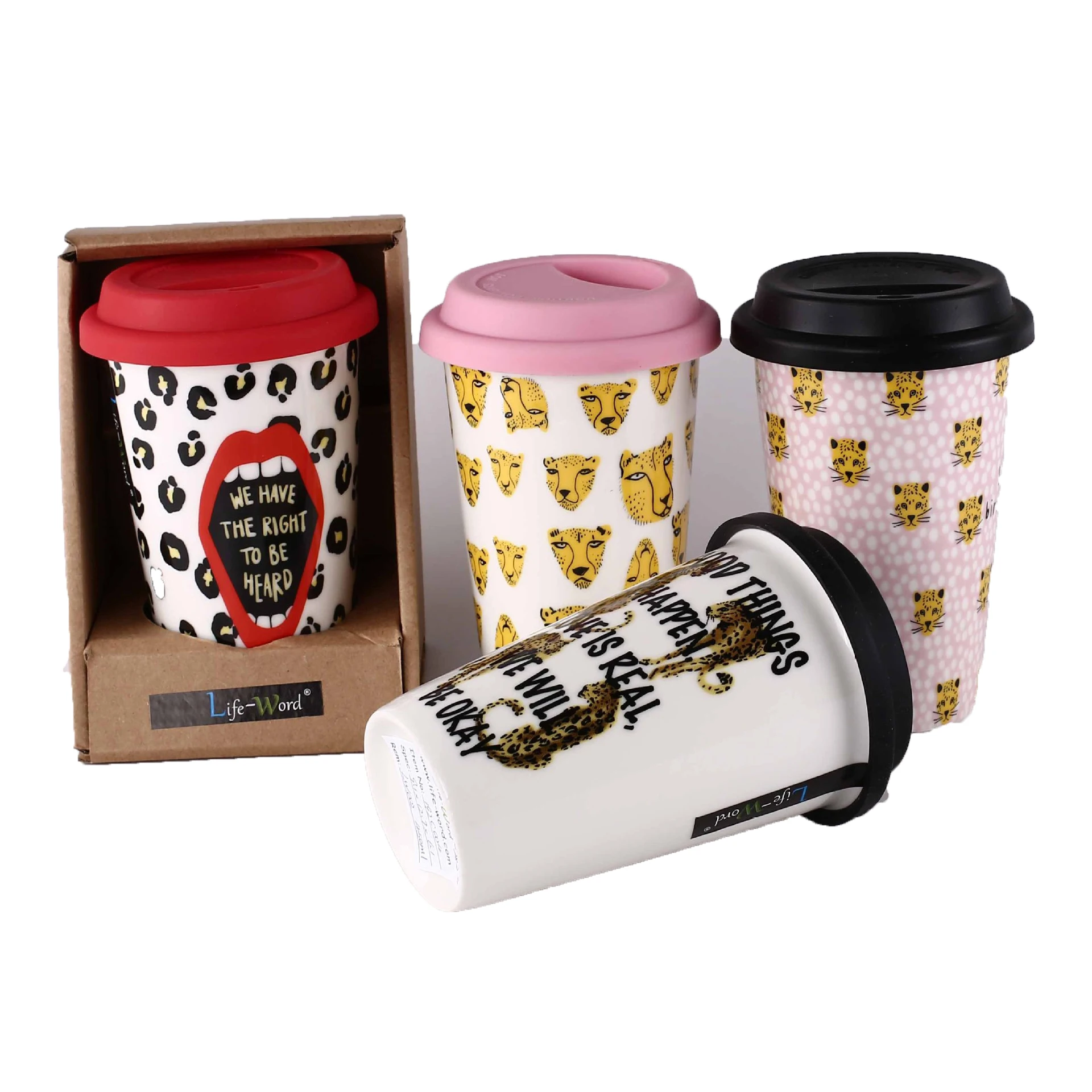 Индивидуальная коробка, упаковка, керамический материал, кофейная чашка, логотип на заказ, дорожная кружка с силиконовой крышкой для пищевой безопасности