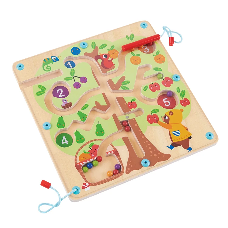 Magnetic Wooden Maze Tree Animal Puzzle Play Walking Ball Tracking Montessori toy for Kids Learning
