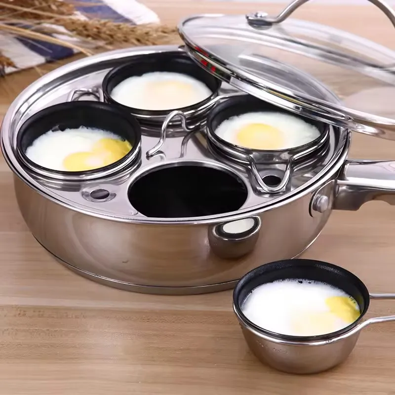 Stainless Steel egg poacher cooker with 4pcs non-stick cups egg poacher pan