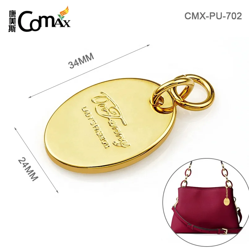 Bag Accessories Custom Gold Metal Hang Tag, Design Oval Shape Metal Name Tag with Engraved Logo for Handbags