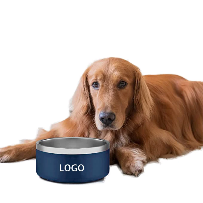 Double wall stainless steel   dog bowl   powder coated  pet bowl  with Non-slip rubber Customized logo   32oz 64oz