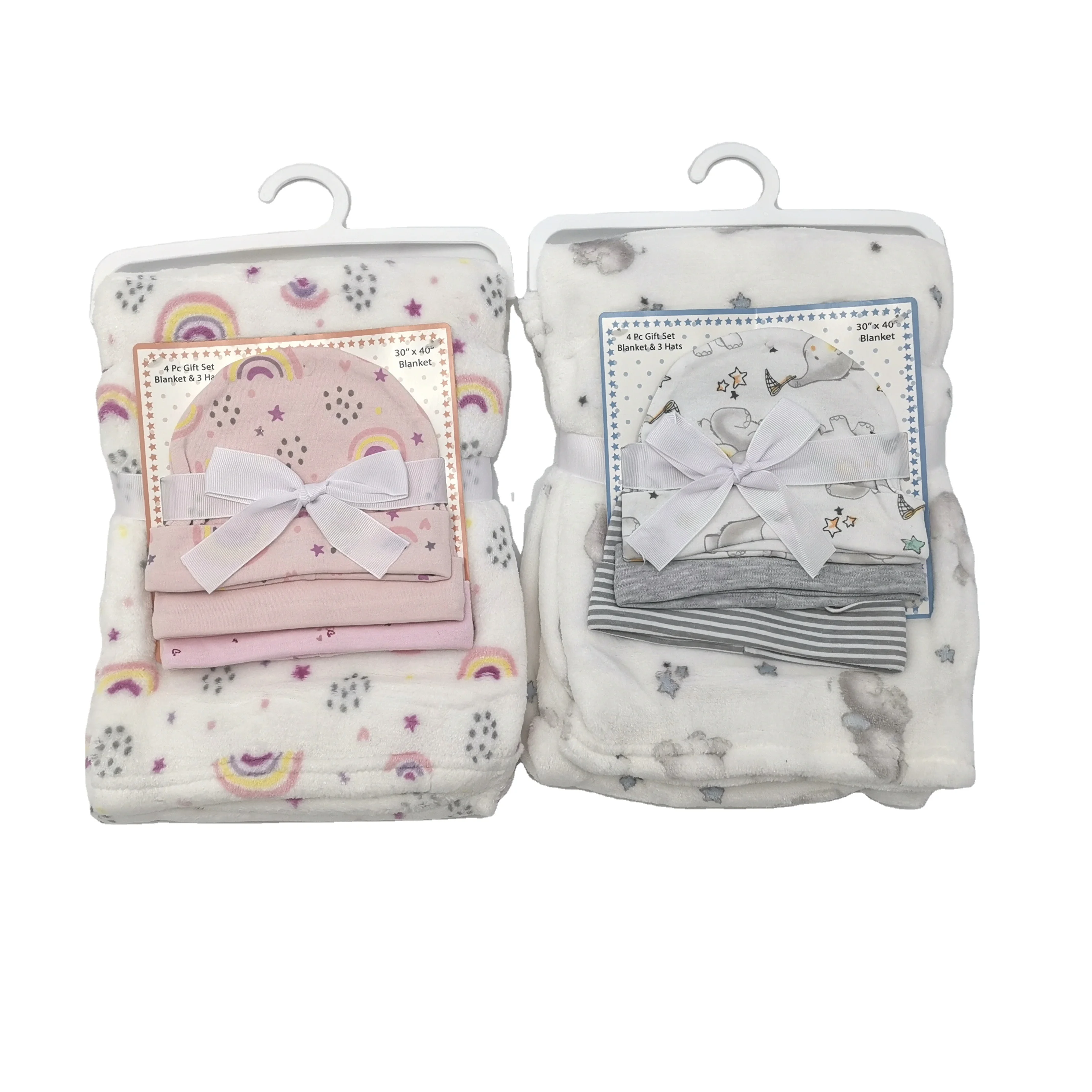 Hot Sale High Quality Super Soft Flannel Blanket and 3pk Hats Set