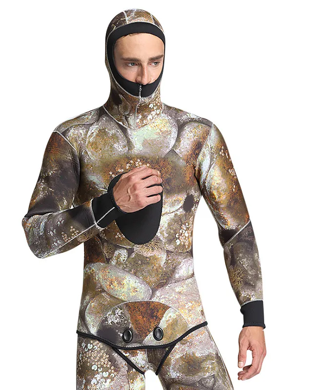 
Two Piece Spearfishing Wetsuit Camo Neopreme Men Diving Suit Snorkeling Semidry 7mm Mens Wetsuit 