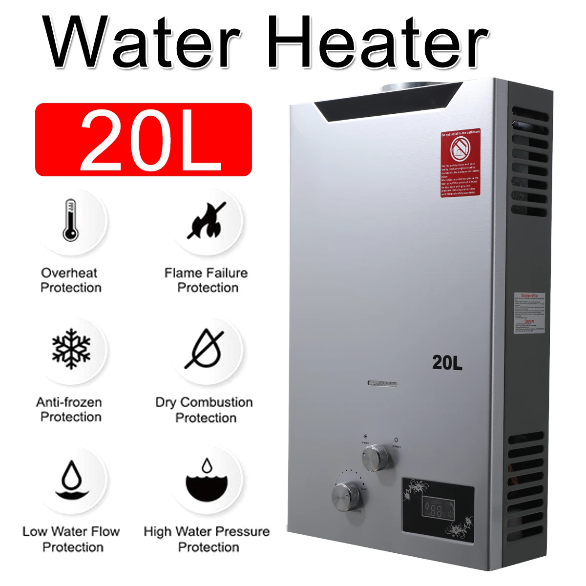 USA EU Warehouse In Stock 20L 40KW 5.28GPM LPG Geyser New Style Instant Residential Wall-mounted Tankless Gas Water Boiler