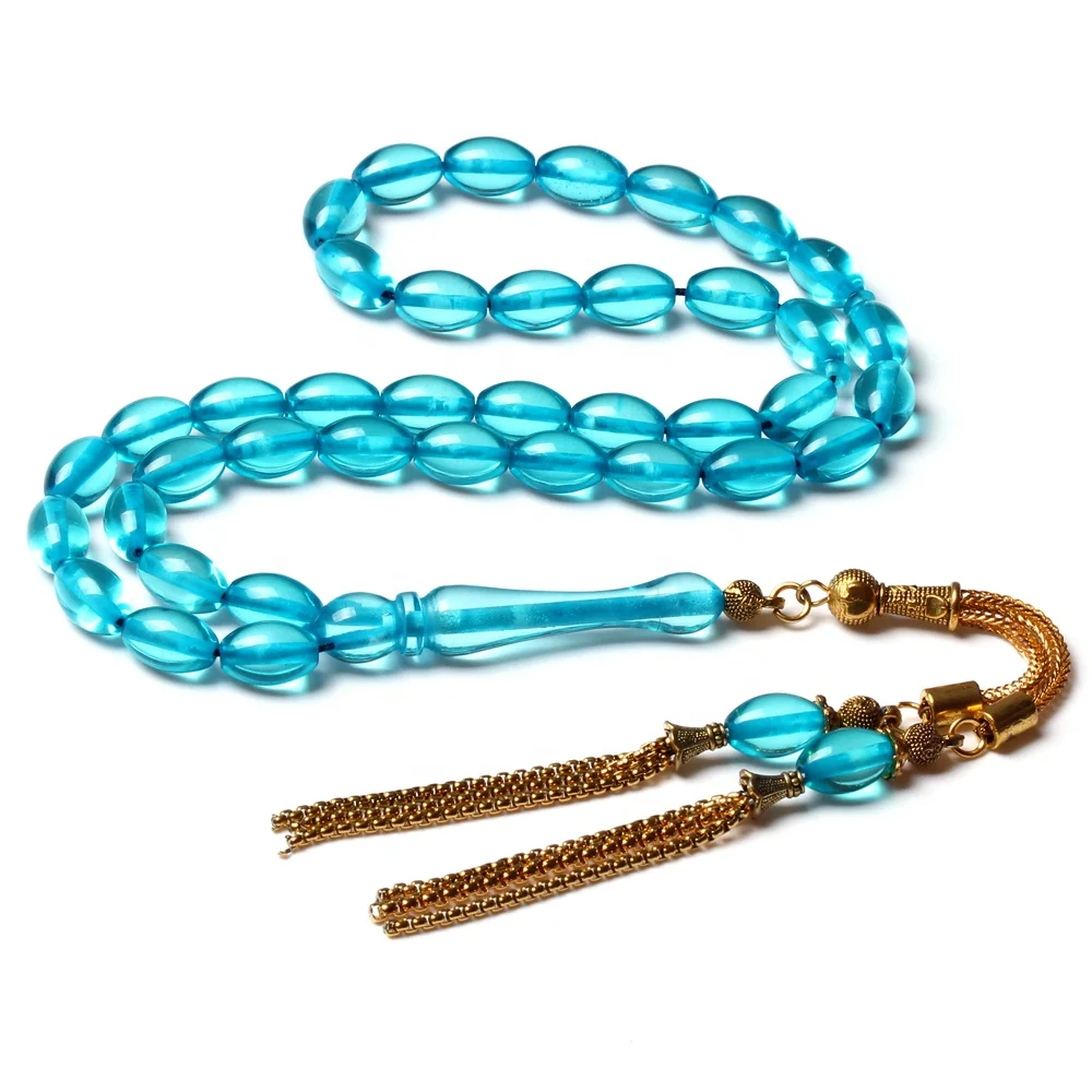 costume jewelry blue resin amber oval shape 8*12mm 33 beads muslim tasbih islamic bracelet prayer beads rosary misbaha