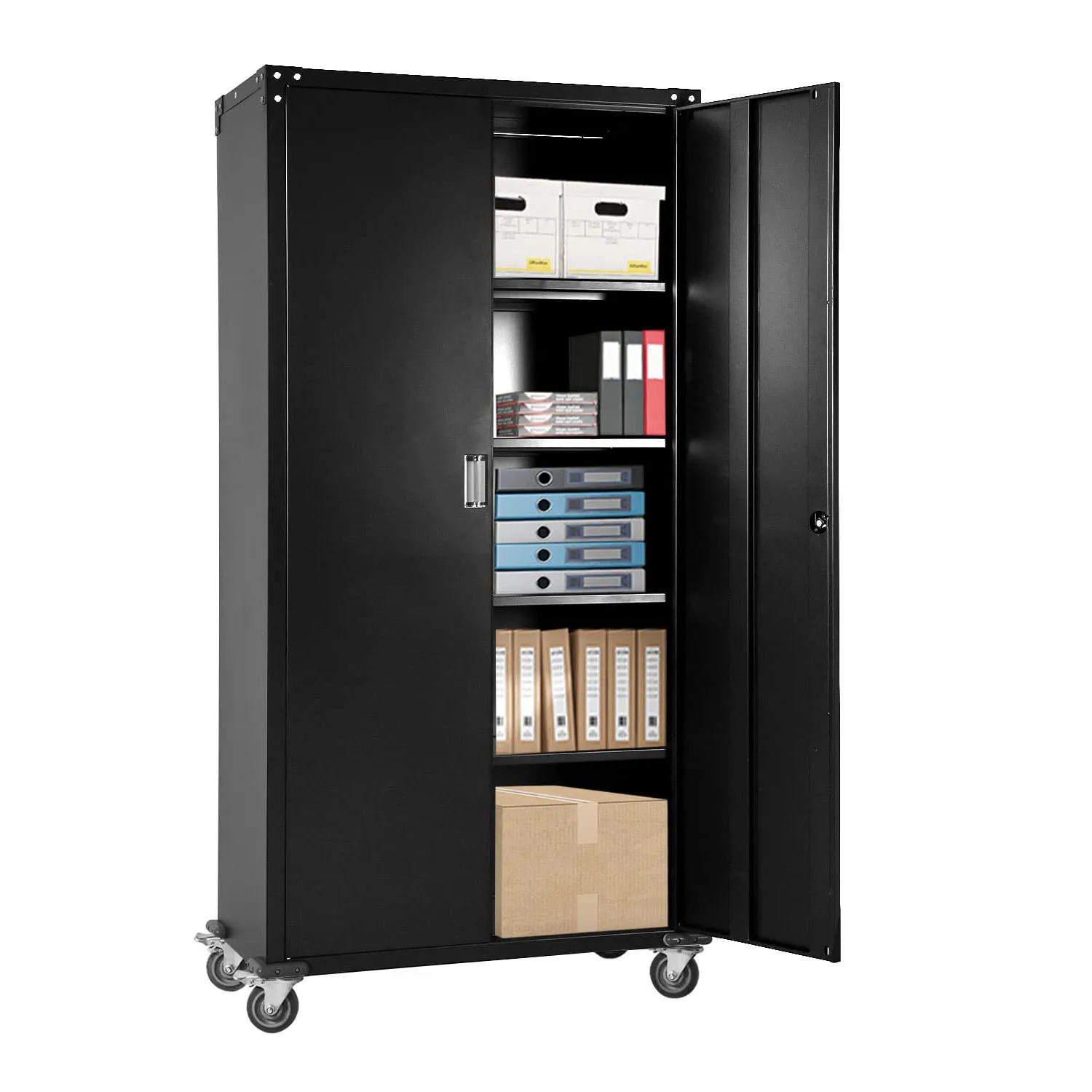 Customize Metal File Storage Cabinet 2 Swing Door Mobile Home Office Tool Steel Cabinet With Wheels And Adjustable Shelves