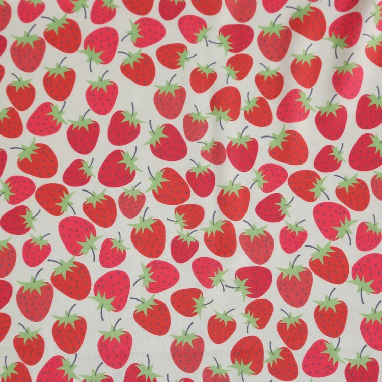 For Women Dress Design Fusible 100 Poly Printed Fabric New Strawberry Patterns Red Woven 100% POLY,100% Polyester Plain 100g/m2