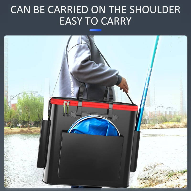with Mini Oxygen Pump Portable Folding Collapsible Bucket Fish Live Container Box with Breathable Mesh Space Fishing Bucket