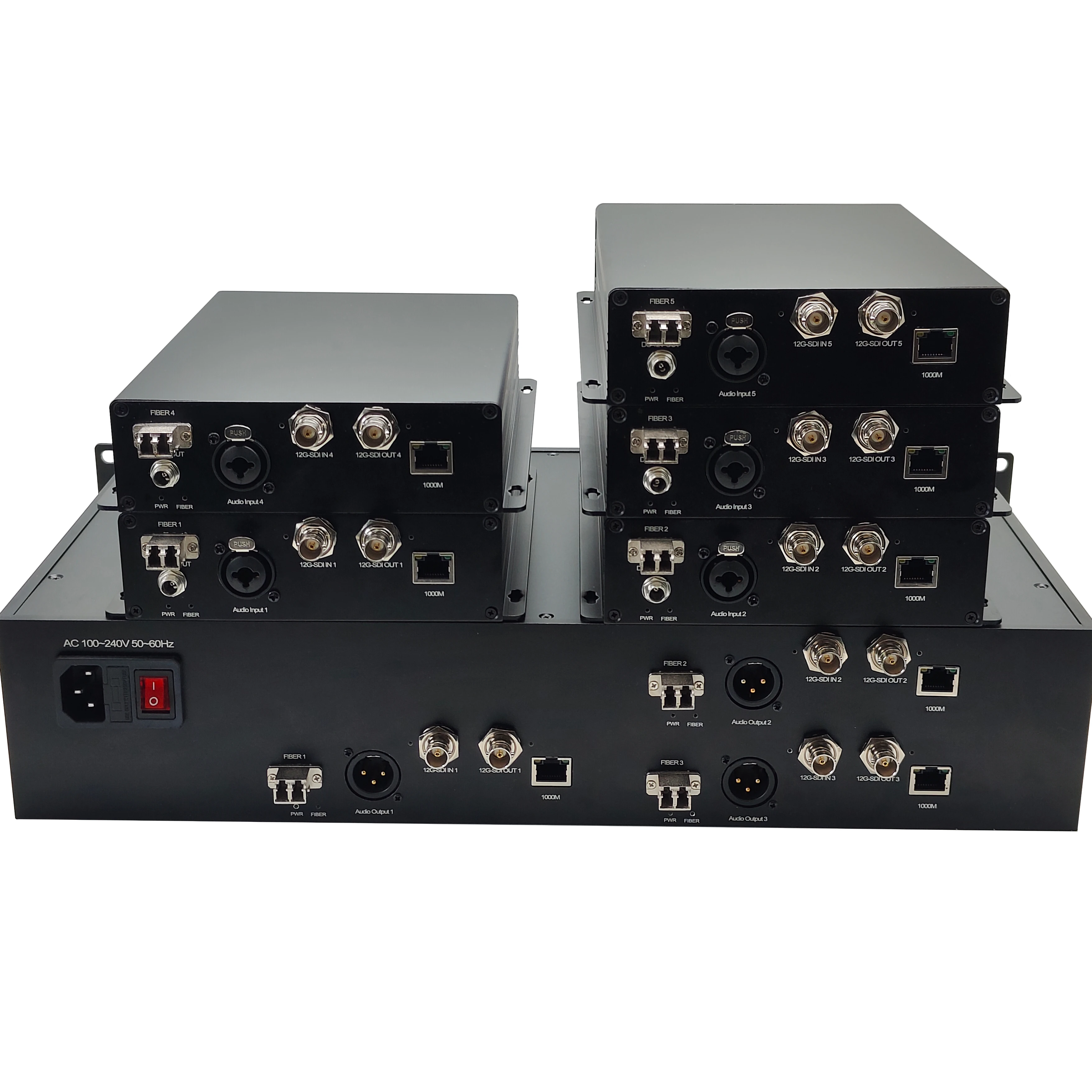 12G-SDI to Fiber Converter with XLR Audio and Ethernet Functions