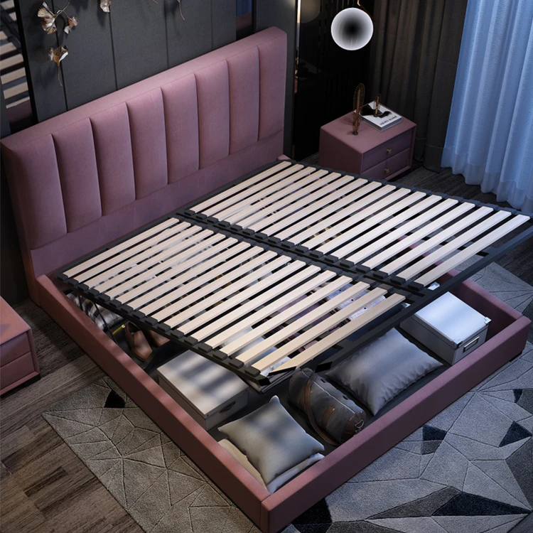 High Quality Cheap Price King Size pink Bed Headboard Velvet Fabric Bedroom Queen Size Room Furniture With Factory Wholesale