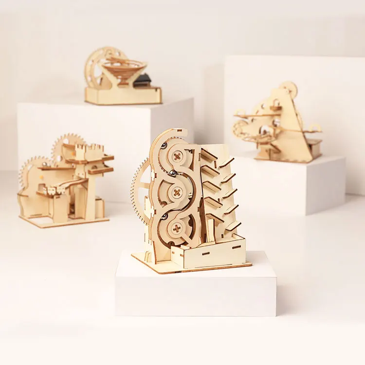 Wincent custom Wooden folk crafts solar energy mechanical gear toys wood puzzle 3d adult STEM educational