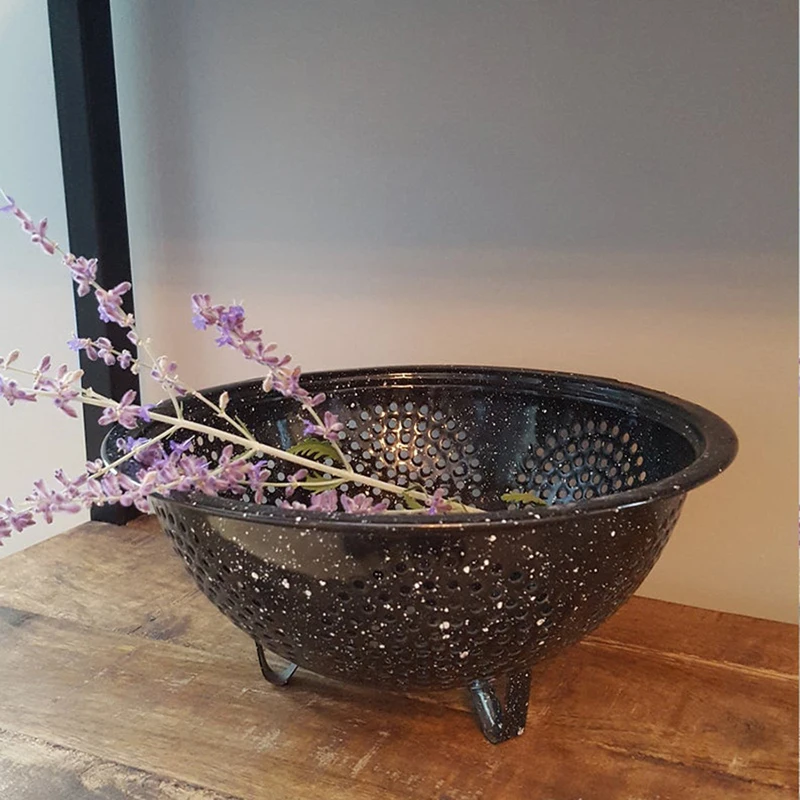 Mini chinese powder coated enameled steel fruit and vegetable colander with handle