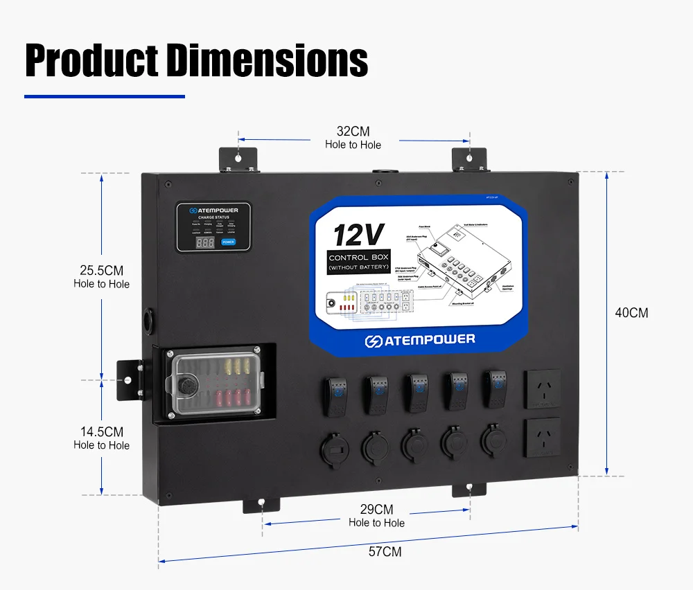 ATEM POWER Camping Dual Battery System Included 200W Flexible Solar Panel 12V Control Hub Box And 200AH LIFEPO4 Battery