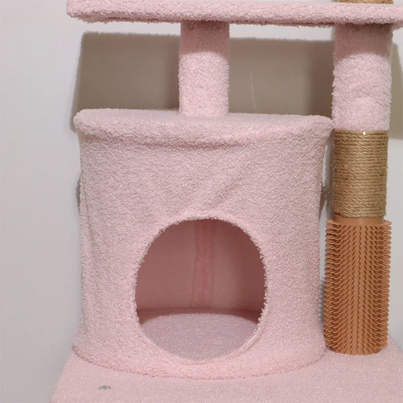 Multi Layer Pink Sisal+Teddy Velvet Soft Indoor Large Scratcher Tower Cat Tree House For Cat