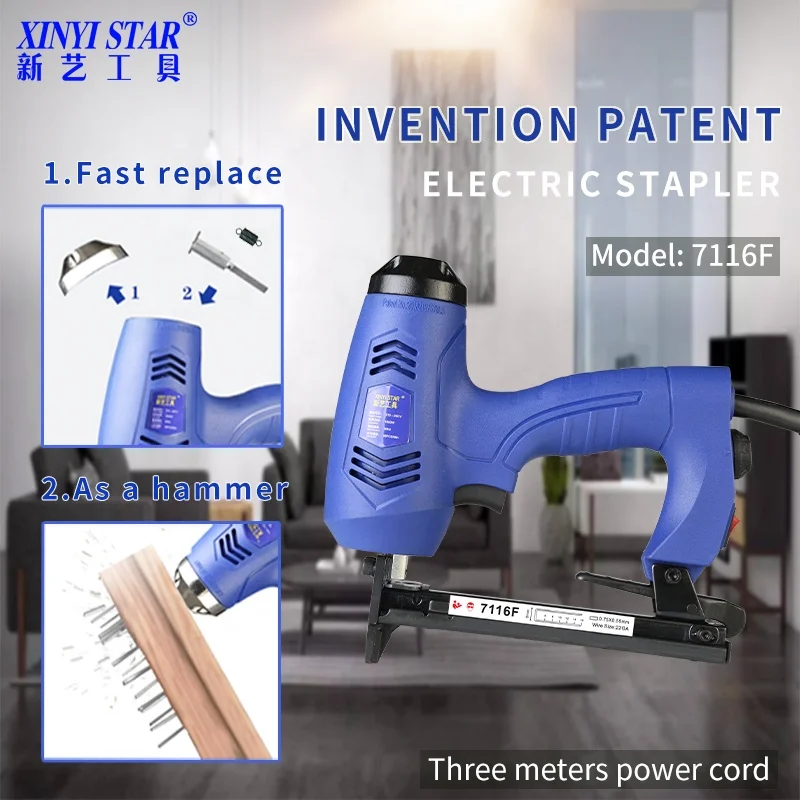 XINYI 7116F staples tacker AC electric stapler gun machine manual staple gun tacker