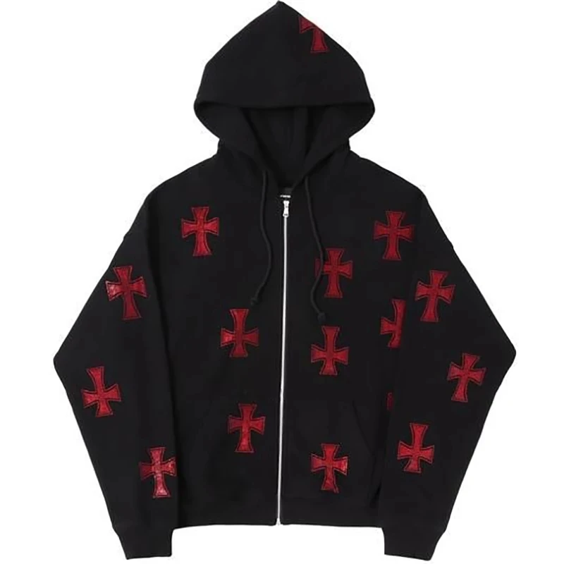 Rhinestone Gothic Streetwear Green Zipup Hoodie Hip Hop Joggers Sweatshirt Korean Fashion Punk Sport Coat Pullover