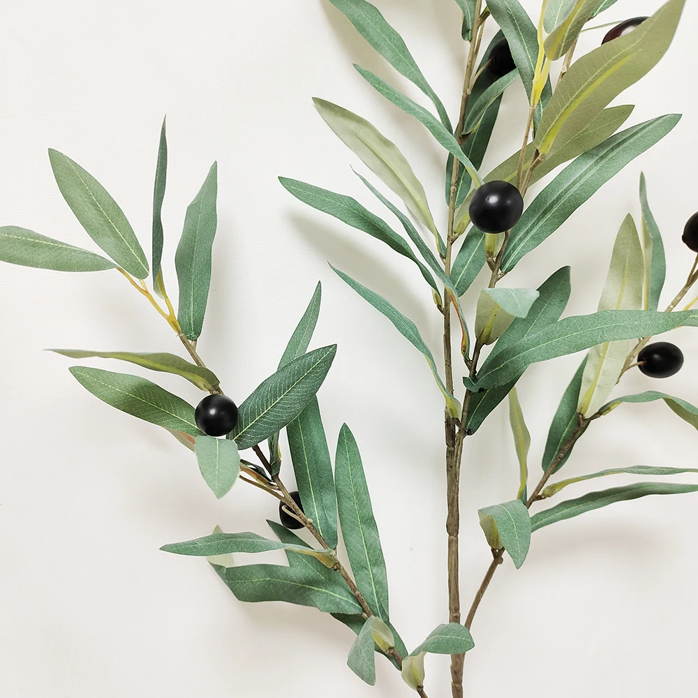 Silk olive leaves stem with fruits grey green olive home decor plants artificial olive twigs faux greenery