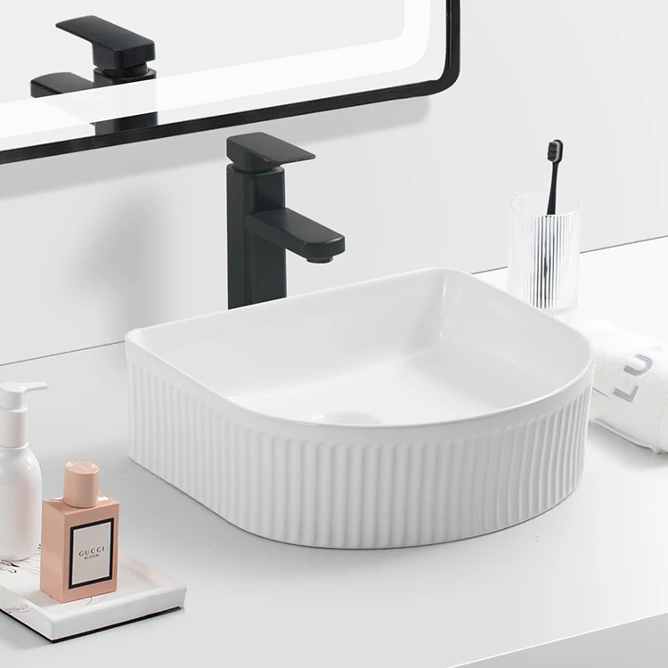 lavabo modern countertop ceramic flute wash basin bathroom art sink