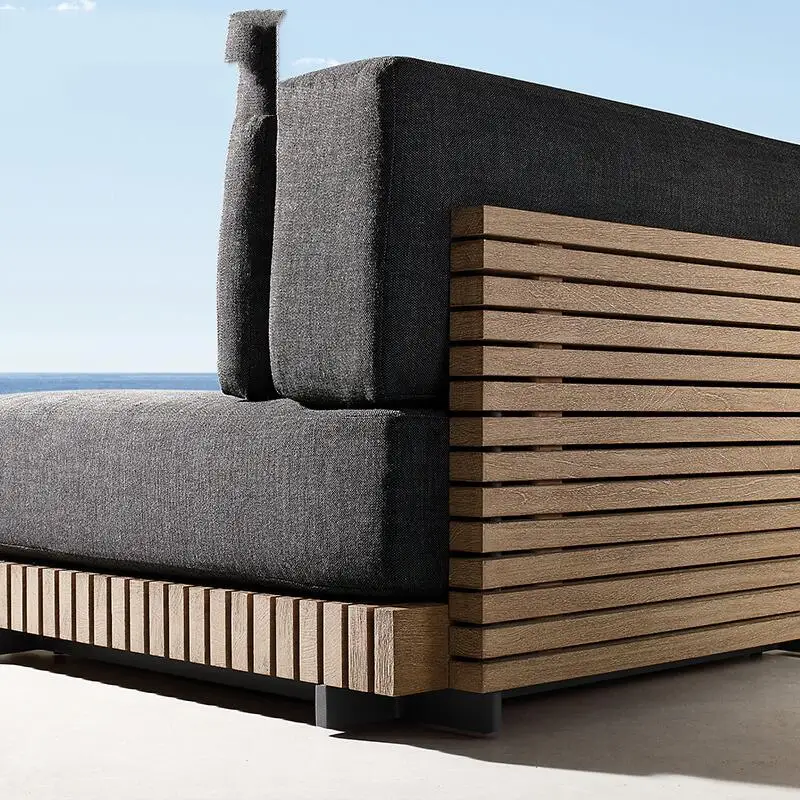 Villa Terrace Leisure Teak Sofa Patio Set Combination Outdoor Courtyard Waterproof Sunscreen Outdoor Solid Wood Sofa Furniture