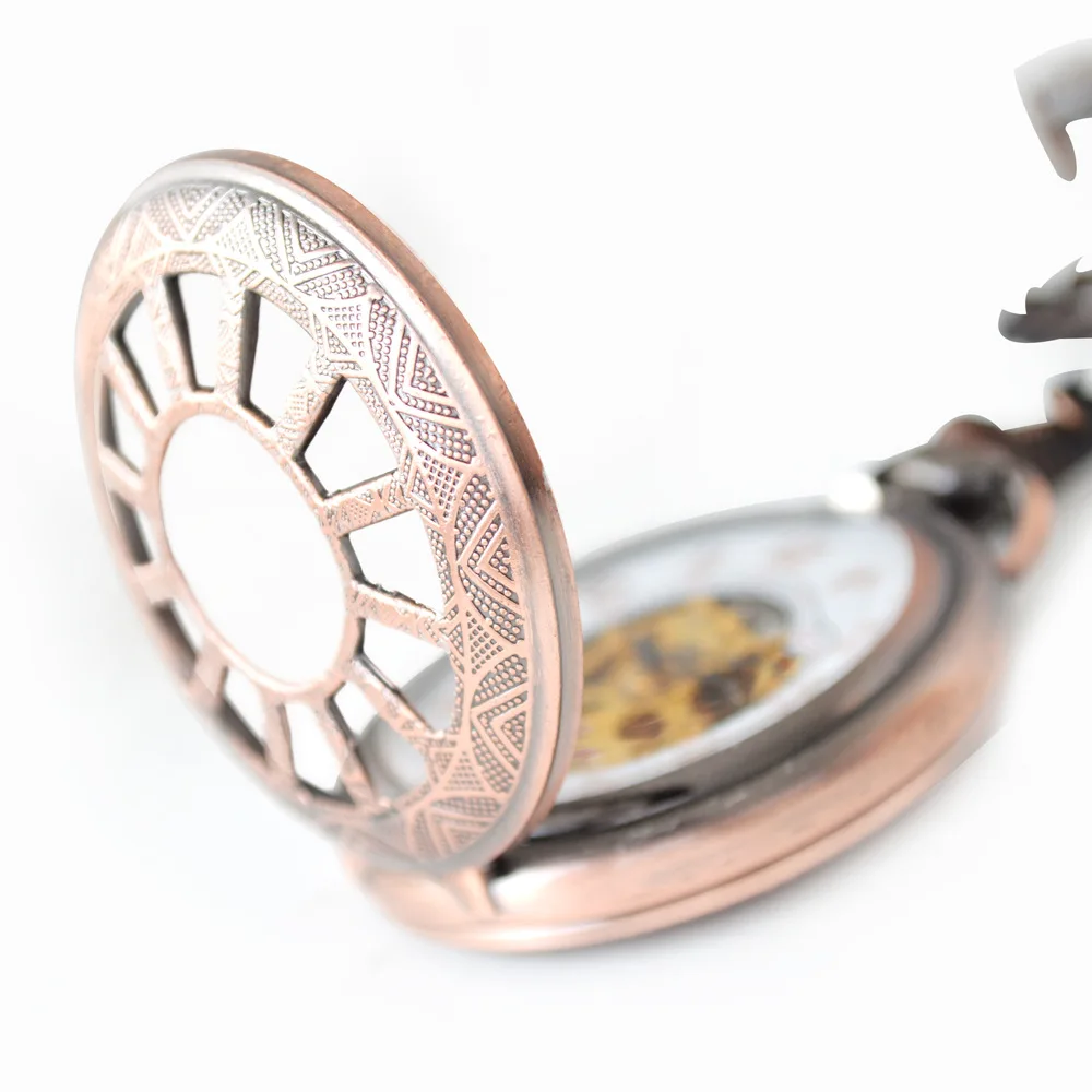 Antique Hollow Manual Bronze Hand Winding Mechanical Retro Roman Sun Pocket Watch