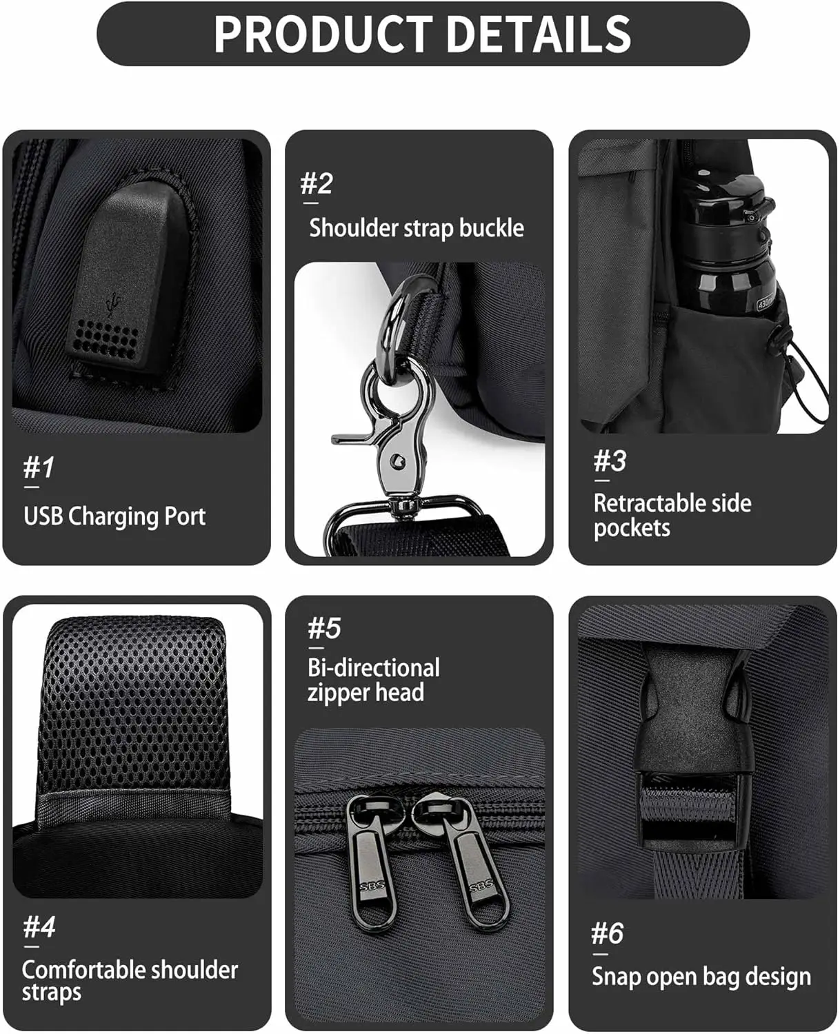Black Mini Outdoor Sports Anti-Theft One Strap Messenger Backpack Motorcycle Sling Chest Bag