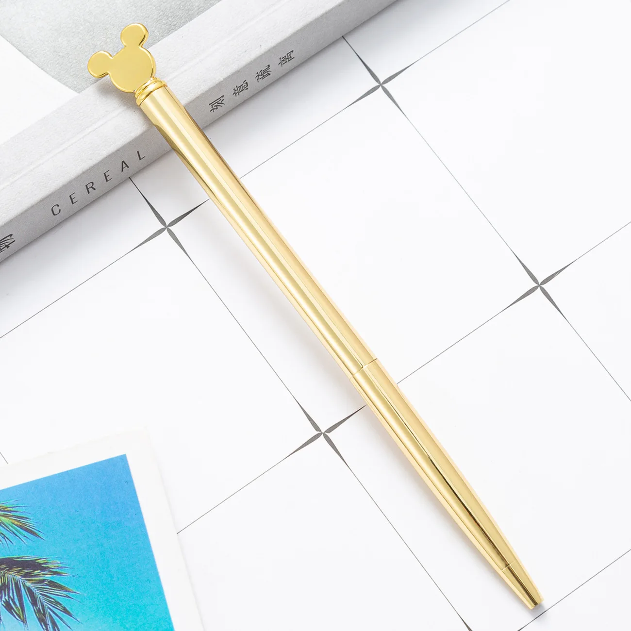 Animal head New Mickey Mouse Ballpoint Pen Creative cartoon student stationery metal pen Gold ballpoint pen