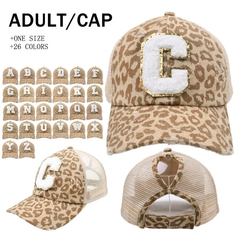 26 Letter Baseball Caps Washed Cotton Baseball Cap Embroidered Letters Cheap Custom Leopard Baseball Hat