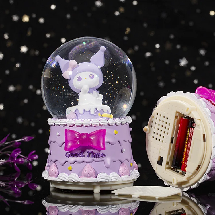 Sanrios Character Family Series Crystal Ball Music Box HK CAT  Kuromi Music Box Handicraft Home Decor Items Girl Birthday Gift