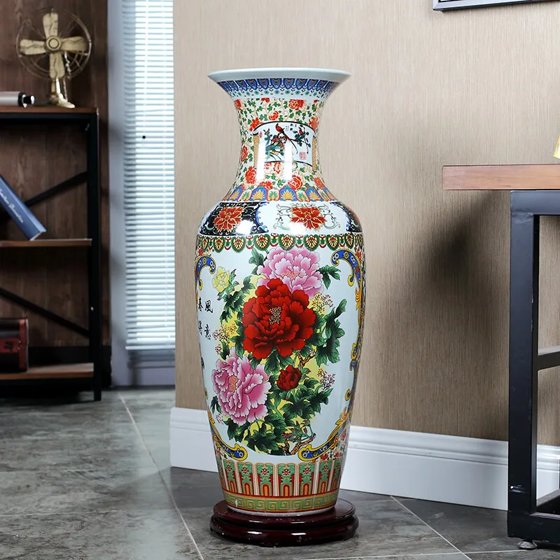 jingdezhen home decors ceramics Customized Cheap Chinese Floor Vases Cloisonne Large Ceramic Vases with Flower and Peony Pattern