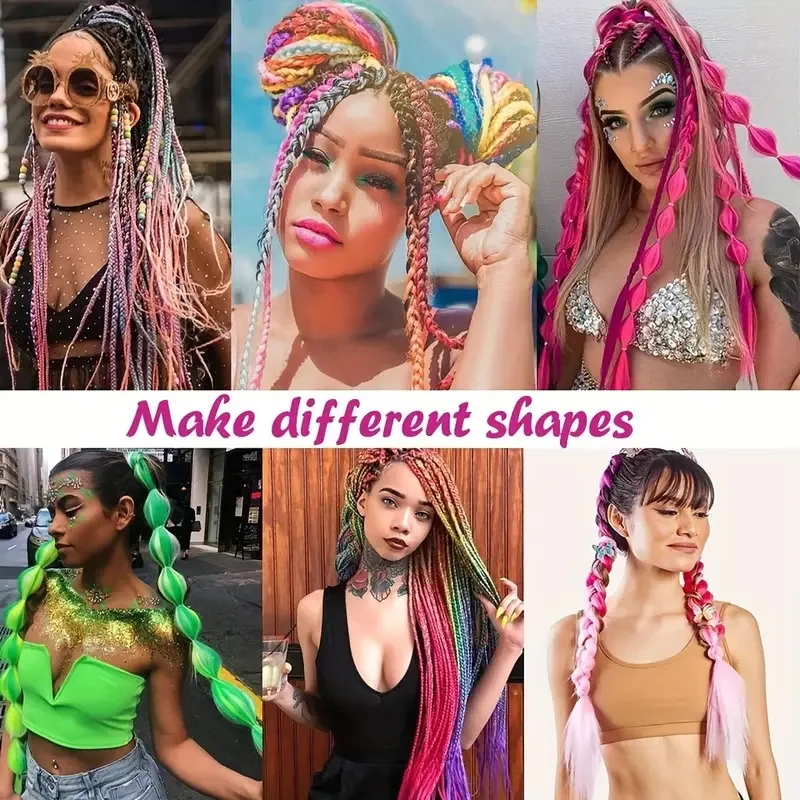 Long Straight Colorful Synthetic Crochet Hair Extensions Pre-Stretched Braiding Hair Mix Tinsel with Pre-Stretched Braiding Hair