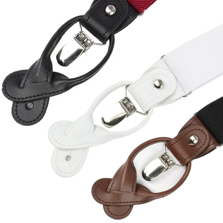 Ready to Ship Wholesale Beautiful Leather Suspenders Elastic Boy Jean Suspender Men with 6 Free Buttons