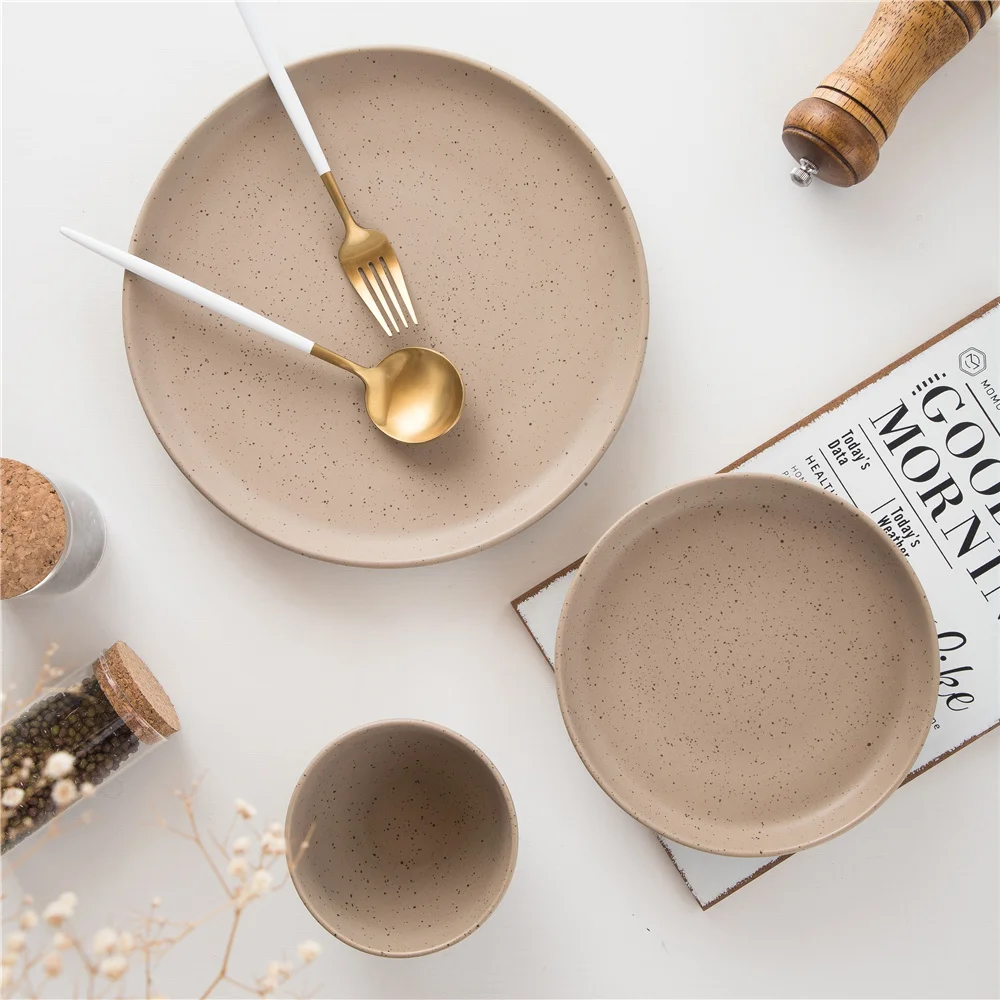 16pcs Dinnerware Set Nordic Style Sesame Glaze Ceramic Tableware Home Used Porcelain Dinner Plates Set