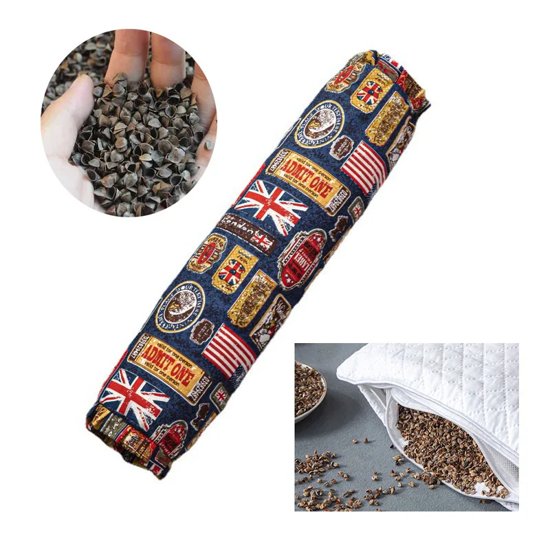 Printing Organic Cotton Herbal Buckwheat Hulls Cylinder Bolster Pillow