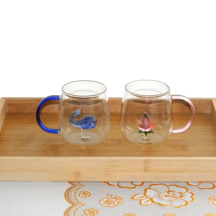 borosilicate heat-resistant glass cup with three-dimensional animal
