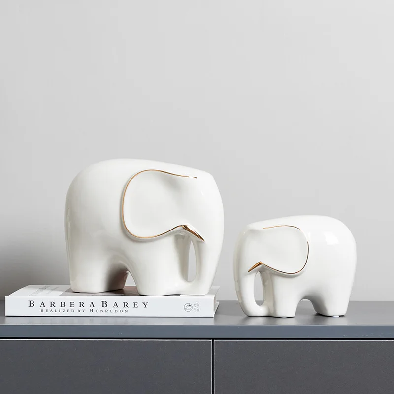 Modern Creative Auspicious Elephant Ceramic Ornament Light Luxury Solid Colour Lovely Animal Desktop Home Decorations