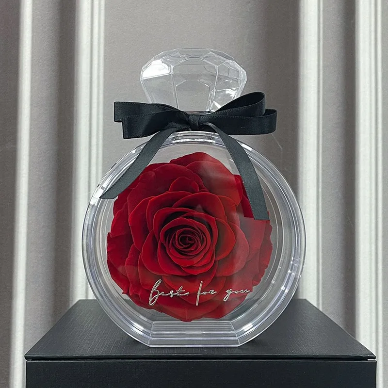 Gift Box Handmade Elegant Present Real Fresh Immortal Rose Preserved Flower In A Acrylic Box/glass Dome