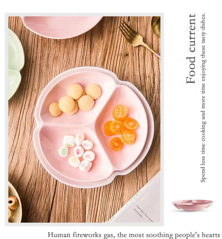 Round Shape Children Home Use Baking 3 Divided Porcelain Dish Dinnerware Plates Three Compartment Ceramic Divided Plate