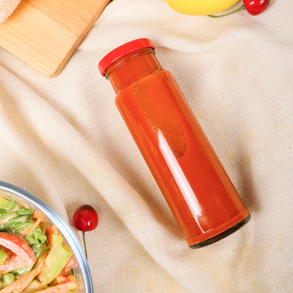 Free Sample 230ml 250ml 8oz Tall Round Clear Soy Sauce Salsa Sriracha Teriyaki Sauce Glass Bottles with Metal Screw Lids